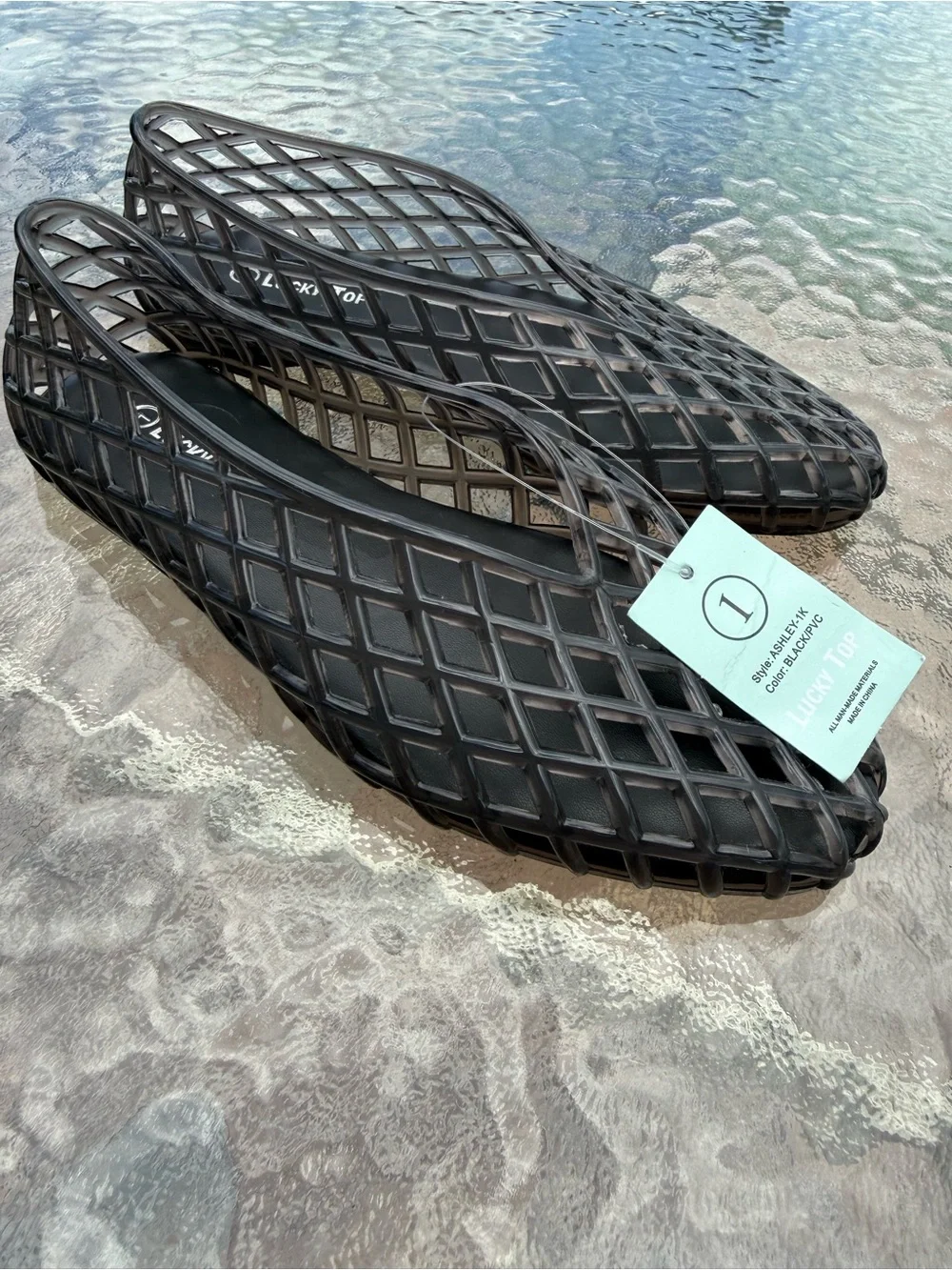 Lucky Top Ashley-1K Girls Black Mesh Jelly Ballet Flats Shoes Youth Size 1